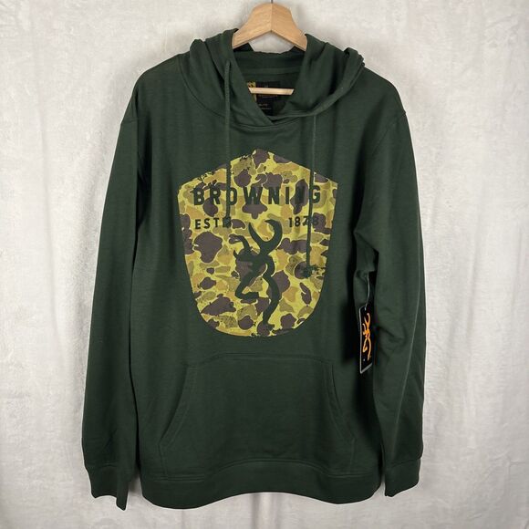 Browning Graphic Green Camo Logo Hoodie Pullover Size XL NWT - Picture 1 of 6